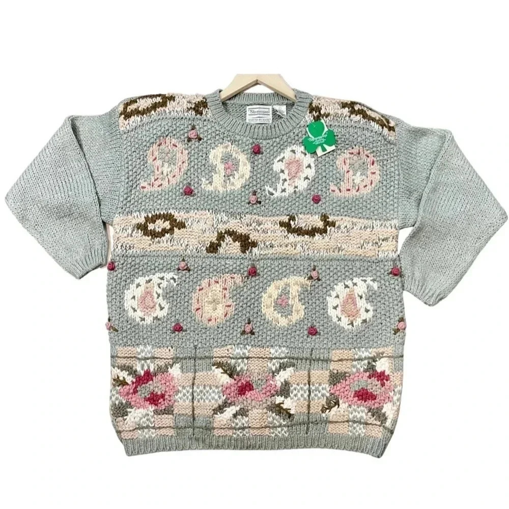 NWT Vintage Shenanigans Hand Knitted Floral Cottage Core Grandma Sweater